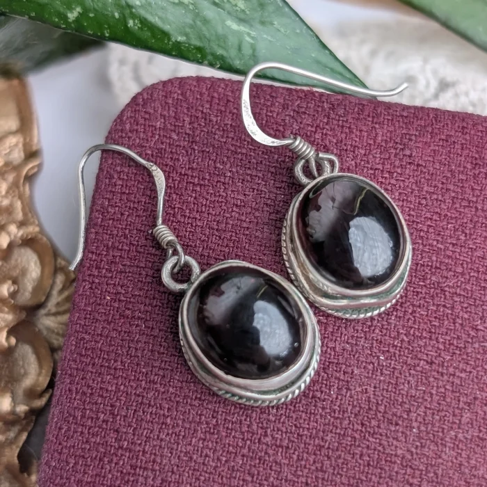 Vintage Sterling Silver Garnet Round Drop Dangle Earrings