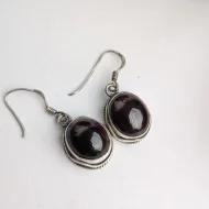 Vintage Sterling Silver Garnet Round Drop Dangle Earrings - Image 3