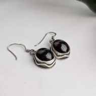 Vintage Sterling Silver Garnet Round Drop Dangle Earrings - Image 10