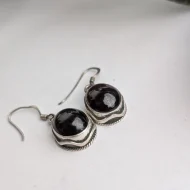 Vintage Sterling Silver Garnet Round Drop Dangle Earrings - Image 9