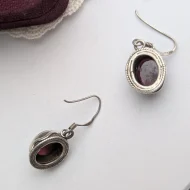 Vintage Sterling Silver Garnet Round Drop Dangle Earrings - Image 5