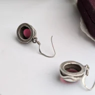 Vintage Sterling Silver Garnet Round Drop Dangle Earrings - Image 4