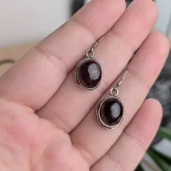 Vintage Sterling Silver Garnet Round Drop Dangle Earrings - Image 2