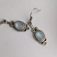 Vintage Sterling Silver Ornate Oval Moonstone Dangle Drop Earrings - Image 8
