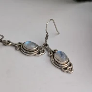 Vintage Sterling Silver Ornate Oval Moonstone Dangle Drop Earrings - Image 7