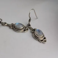 Vintage Sterling Silver Ornate Oval Moonstone Dangle Drop Earrings - Image 6