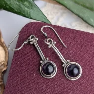 Vintage Sterling Silver Round Amethyst Dangle Earrings Drop 925