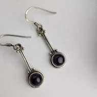 Vintage Sterling Silver Round Amethyst Dangle Earrings Drop 925 - Image 4