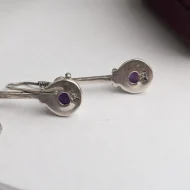 Vintage Sterling Silver Round Amethyst Dangle Earrings Drop 925 - Image 3