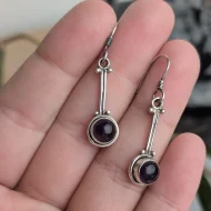 Vintage Sterling Silver Round Amethyst Dangle Earrings Drop 925 - Image 2