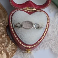 Vintage Silver Rose Quartz East West Ring Open Shoulders