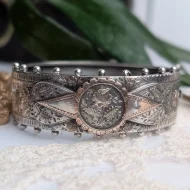 Antique Victorian Sterling Silver Rose Hinged Bangle Gold Accents Hallmarked 1880s - Image 2