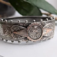 Antique Victorian Sterling Silver Rose Hinged Bangle Gold Accents Hallmarked 1880s - Image 21