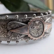 Antique Victorian Sterling Silver Rose Hinged Bangle Gold Accents Hallmarked 1880s - Image 20