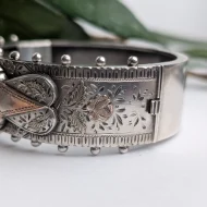 Antique Victorian Sterling Silver Rose Hinged Bangle Gold Accents Hallmarked 1880s - Image 18
