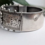 Antique Victorian Sterling Silver Rose Hinged Bangle Gold Accents Hallmarked 1880s - Image 16