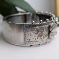 Antique Victorian Sterling Silver Rose Hinged Bangle Gold Accents Hallmarked 1880s - Image 13