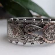 Antique Victorian Sterling Silver Rose Hinged Bangle Gold Accents Hallmarked 1880s - Image 12