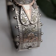 Antique Victorian Sterling Silver Rose Hinged Bangle Gold Accents Hallmarked 1880s - Image 5