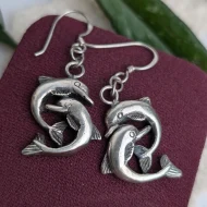 Vintage Sterling Silver Double Dolphin Drop Earrings