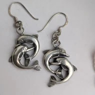 Vintage Sterling Silver Double Dolphin Drop Earrings - Image 7