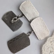 Vintage Silver Engine Turned Cufflinks Rectangle Chain Textured - Image 8