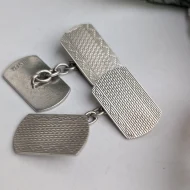 Vintage Silver Engine Turned Cufflinks Rectangle Chain Textured - Image 7
