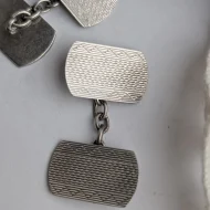 Vintage Silver Engine Turned Cufflinks Rectangle Chain Textured - Image 6