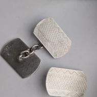 Vintage Silver Engine Turned Cufflinks Rectangle Chain Textured - Image 5