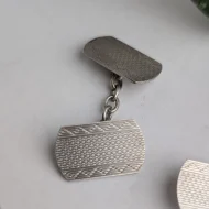 Vintage Silver Engine Turned Cufflinks Rectangle Chain Textured - Image 4