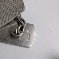 Vintage Silver Engine Turned Cufflinks Rectangle Chain Textured - Image 3