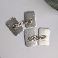 Vintage Silver Small Plain Cufflinks Rectangle Chain - Image 4