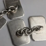 Vintage Silver Small Plain Cufflinks Rectangle Chain - Image 3