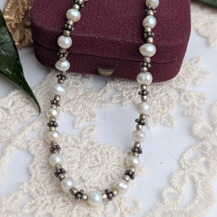 Vintage Sterling Silver Pearl Necklace