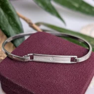 Vintage Sterling Silver Panel Bangle CZ Simple Modern