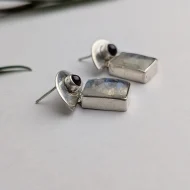 Vintage Sterling Silver Garnet Moonstone Dangle Drop Earrings Geometric - Image 8
