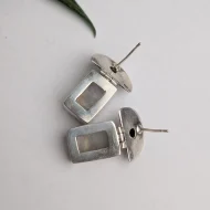 Vintage Sterling Silver Garnet Moonstone Dangle Drop Earrings Geometric - Image 6