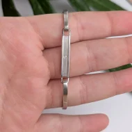 Vintage Sterling Silver Panel Bangle CZ Simple Modern - Image 2