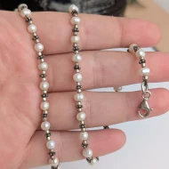 Vintage Sterling Silver Pearl Necklace, Ornate Silver Spacer - Image 2