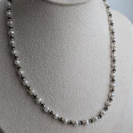 Vintage Sterling Silver Pearl Necklace, Ornate Silver Spacer - Image 3