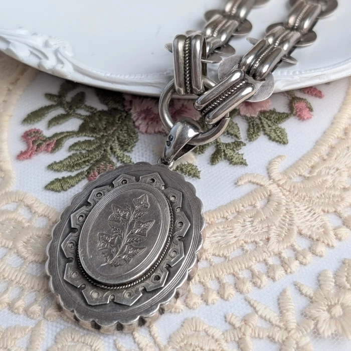 Antique Victorian Silver Bookchain Locket Necklace