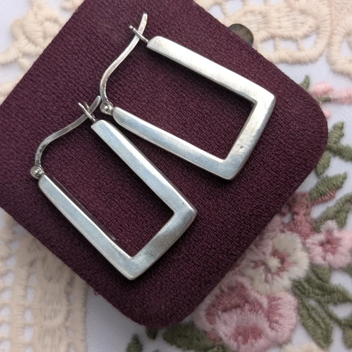 Sterling Silver Geometric Rectangle Drop Earrings 925 Minimalist