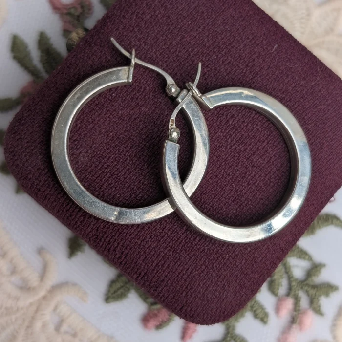 Vintage Sterling Silver Minimalist Hoop Earrings Geometric 925