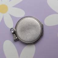 Vintage Silver Double Photo Locket Round Circle Flower - Image 8