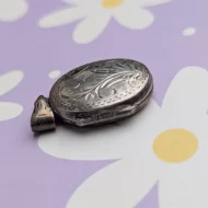 Vintage Sterling Silver Oval Photo Locket Flower Pendant 925 - Image 6