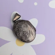 Vintage Sterling Silver Oval Photo Locket Flower Pendant 925 - Image 5