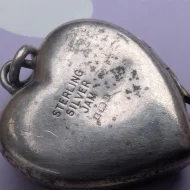 Vintage Sterling Silver Love Heart Photo Locket Tulip 925 Pendant - Image 5