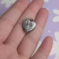 Vintage Sterling Silver Love Heart Photo Locket Tulip 925 Pendant - Image 2