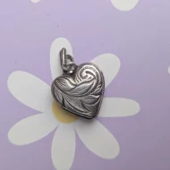 Vintage Sterling Silver Love Heart Photo Locket Leaf 925 Pendant - Image 2