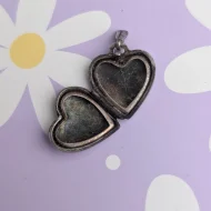 Vintage Sterling Silver Love Heart Photo Locket Leaf 925 Pendant - Image 4